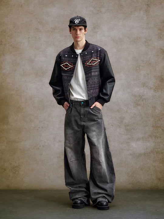 YADcrew Turquoise Studded Washed Tucked Painter Machete Jeans | Face 3 Face