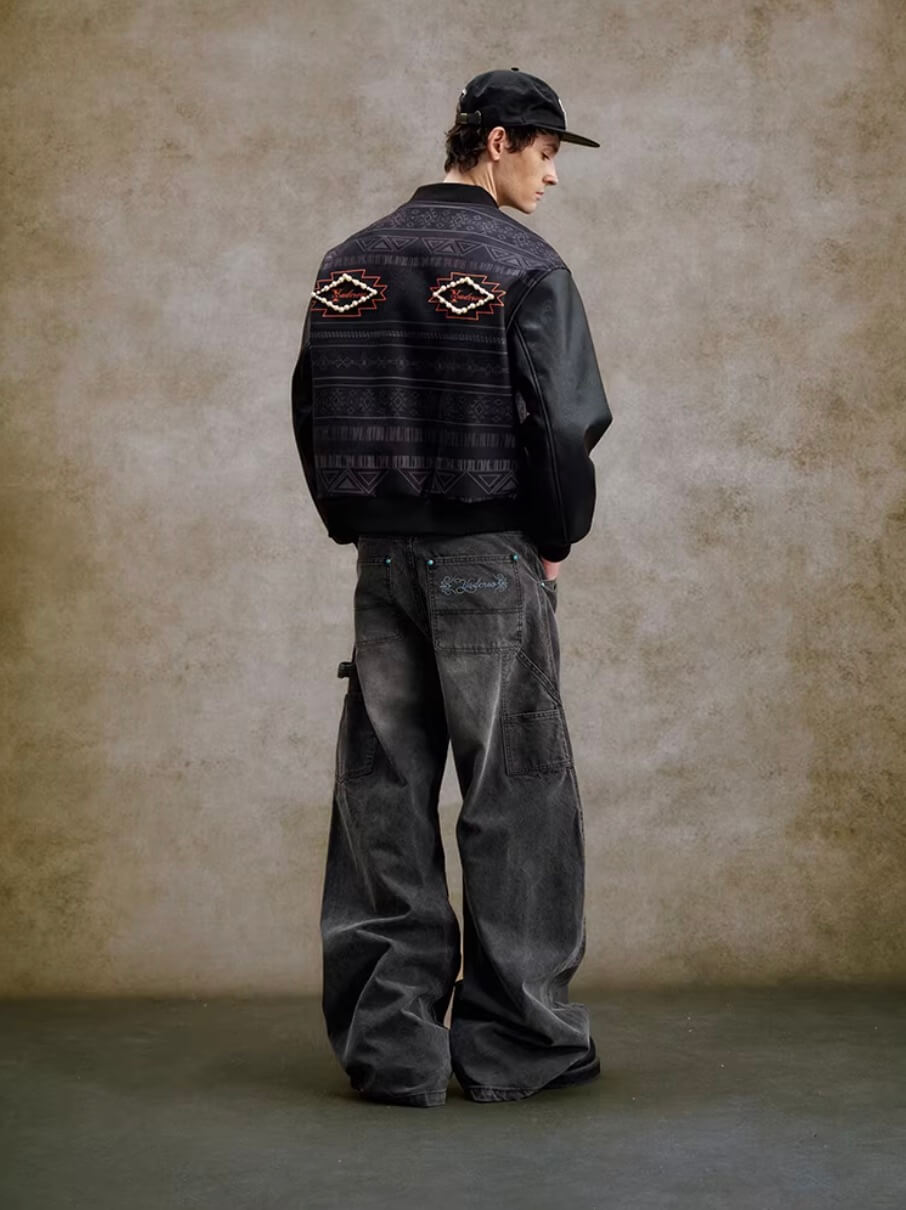 YADcrew Turquoise Studded Washed Tucked Painter Machete Jeans | Face 3 Face