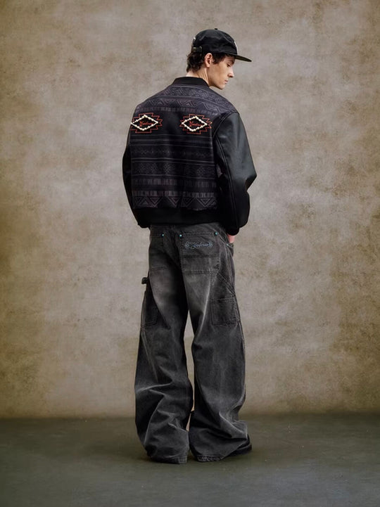 YADcrew Turquoise Studded Washed Tucked Painter Machete Jeans | Face 3 Face