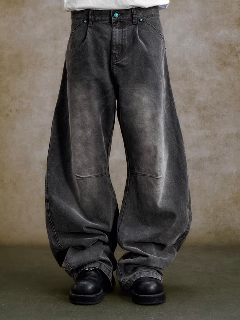 YADcrew Turquoise Studded Washed Tucked Painter Machete Jeans | Face 3 Face