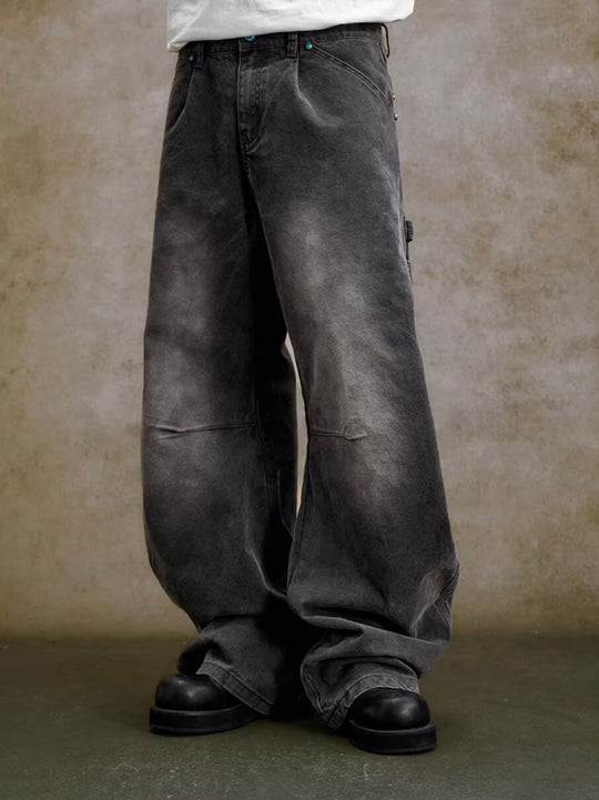 YADcrew Turquoise Studded Washed Tucked Painter Machete Jeans | Face 3 Face