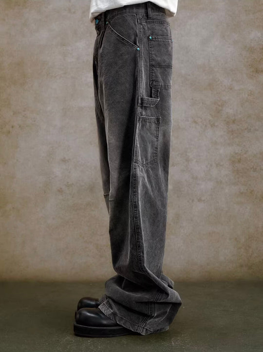 YADcrew Turquoise Studded Washed Tucked Painter Machete Jeans | Face 3 Face