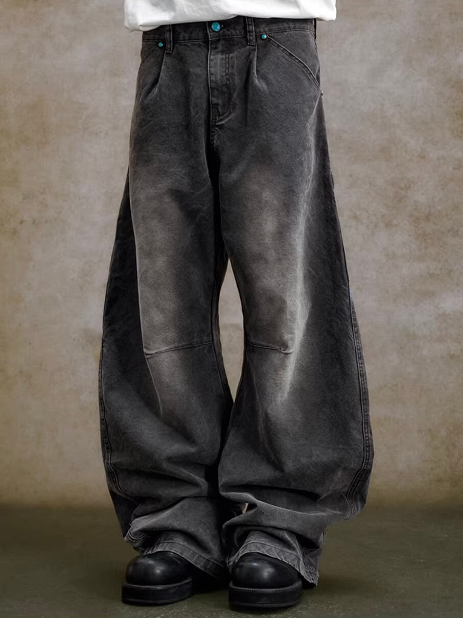 YADcrew Turquoise Studded Washed Tucked Painter Machete Jeans | Face 3 Face