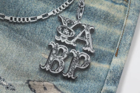 YADcrew x BIPOLAR 3D Belt Chain Digital Print Machete Jeans | Face 3 Face