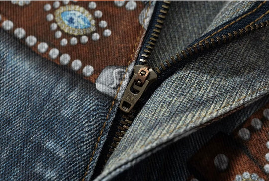 YADcrew x BIPOLAR 3D Belt Chain Digital Print Machete Jeans | Face 3 Face