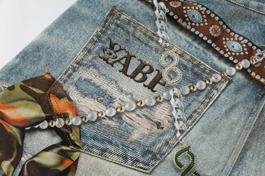 YADcrew x BIPOLAR 3D Belt Chain Digital Print Machete Jeans | Face 3 Face