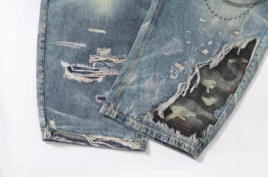 YADcrew x BIPOLAR 3D Belt Chain Digital Print Machete Jeans | Face 3 Face