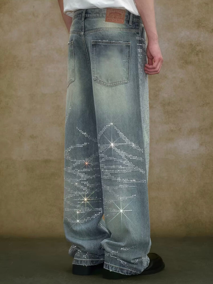 YADcrew Jeweled Rhinestone Whisker Washed Jeans | Face 3 Face