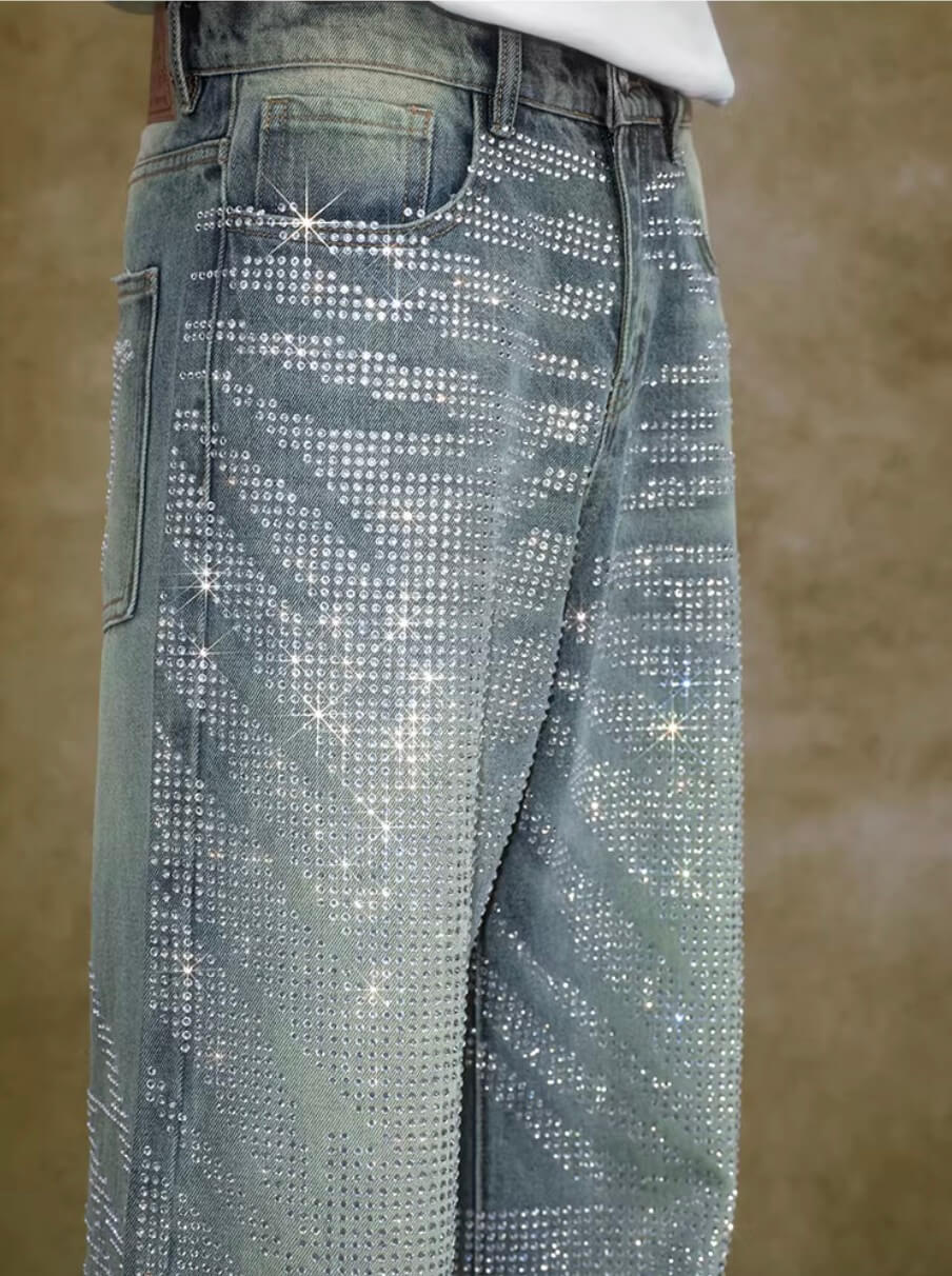 YADcrew Jeweled Rhinestone Whisker Washed Jeans | Face 3 Face