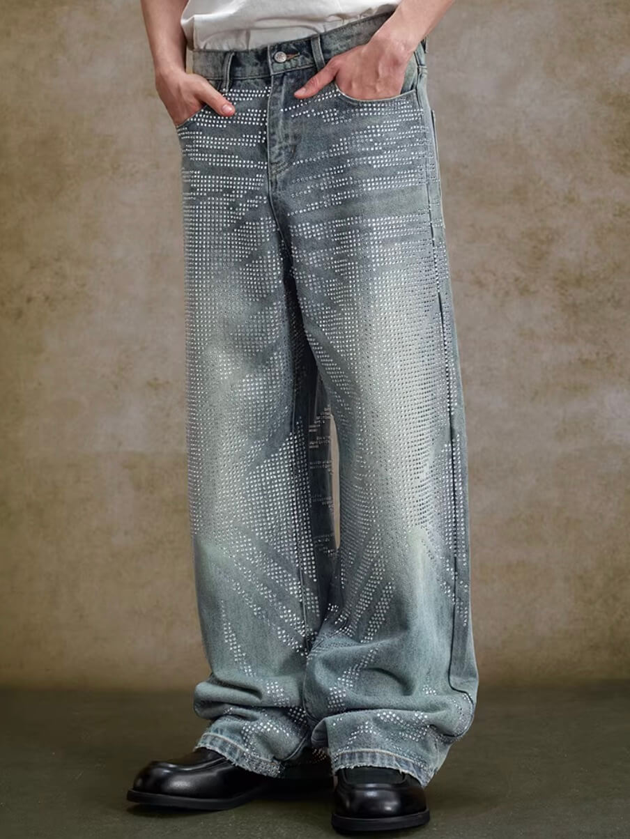 YADcrew Jeweled Rhinestone Whisker Washed Jeans | Face 3 Face