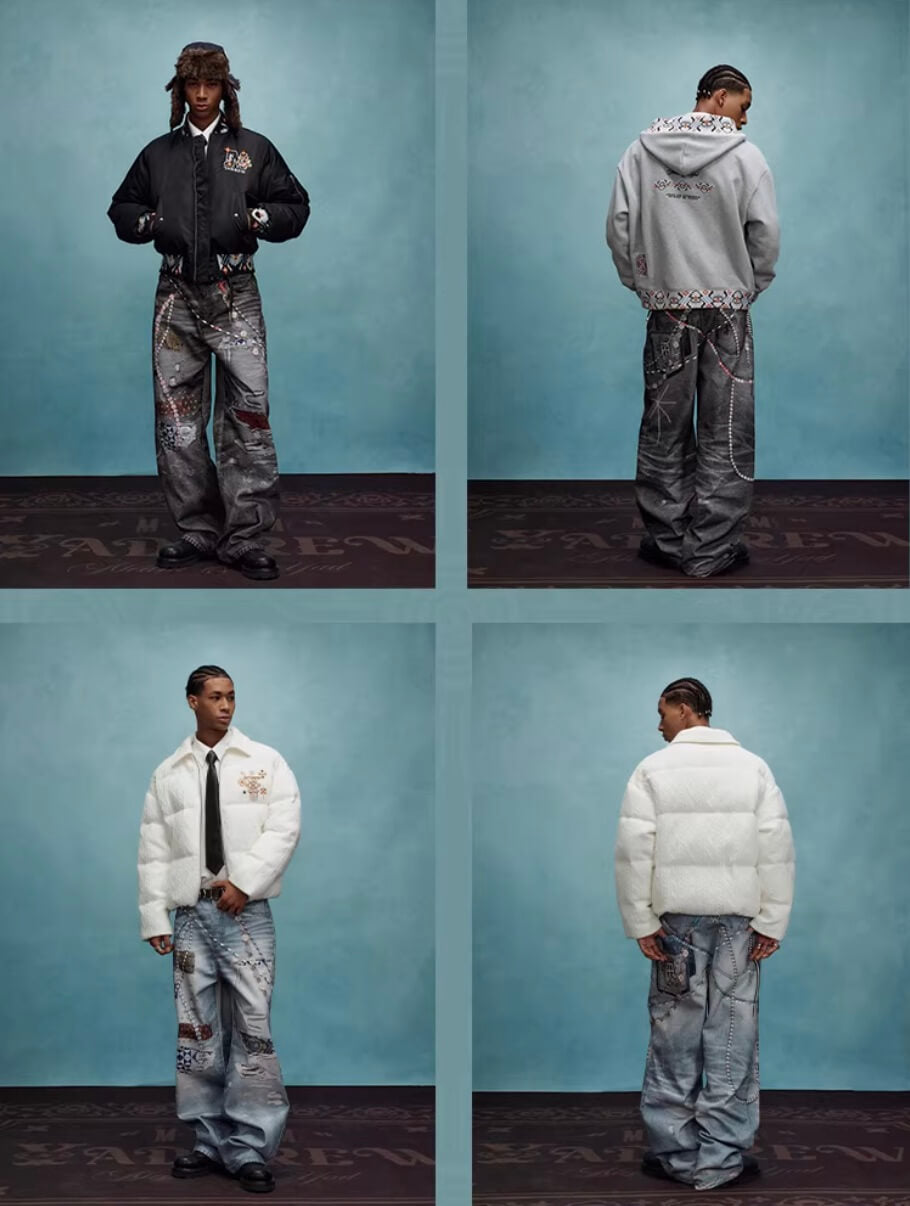 YADcrew x MEDM 3D Cloth Patch Chain Distressed Digital Print Jeans | Face 3 Face