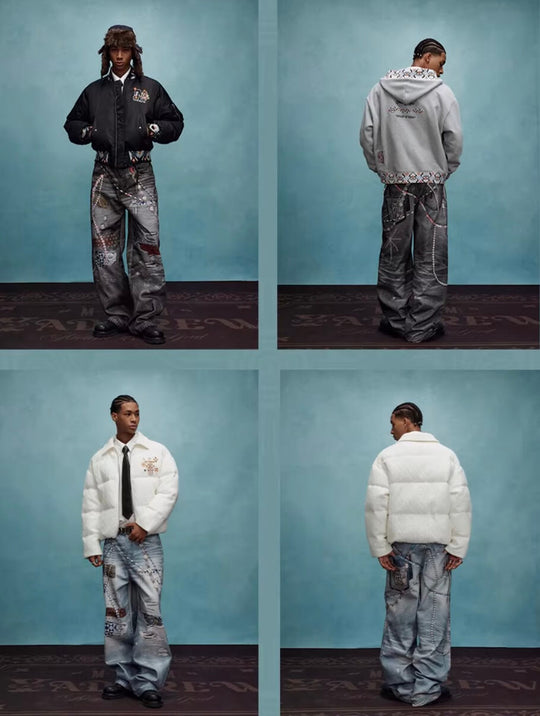 YADcrew x MEDM 3D Cloth Patch Chain Distressed Digital Print Jeans | Face 3 Face