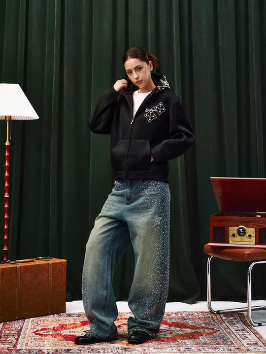 YADcrew Jeweled Rhinestone Star Washed Jeans | Face 3 Face