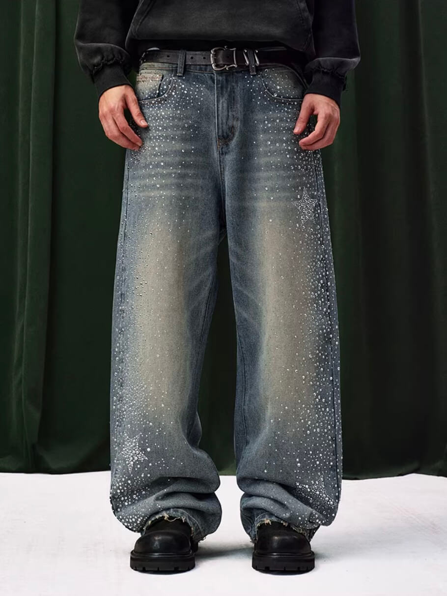 YADcrew Jeweled Rhinestone Star Washed Jeans | Face 3 Face