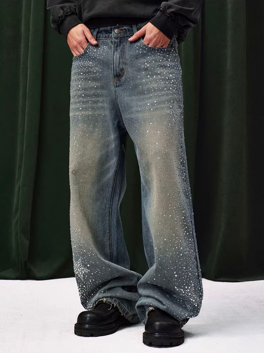 YADcrew Jeweled Rhinestone Star Washed Jeans | Face 3 Face