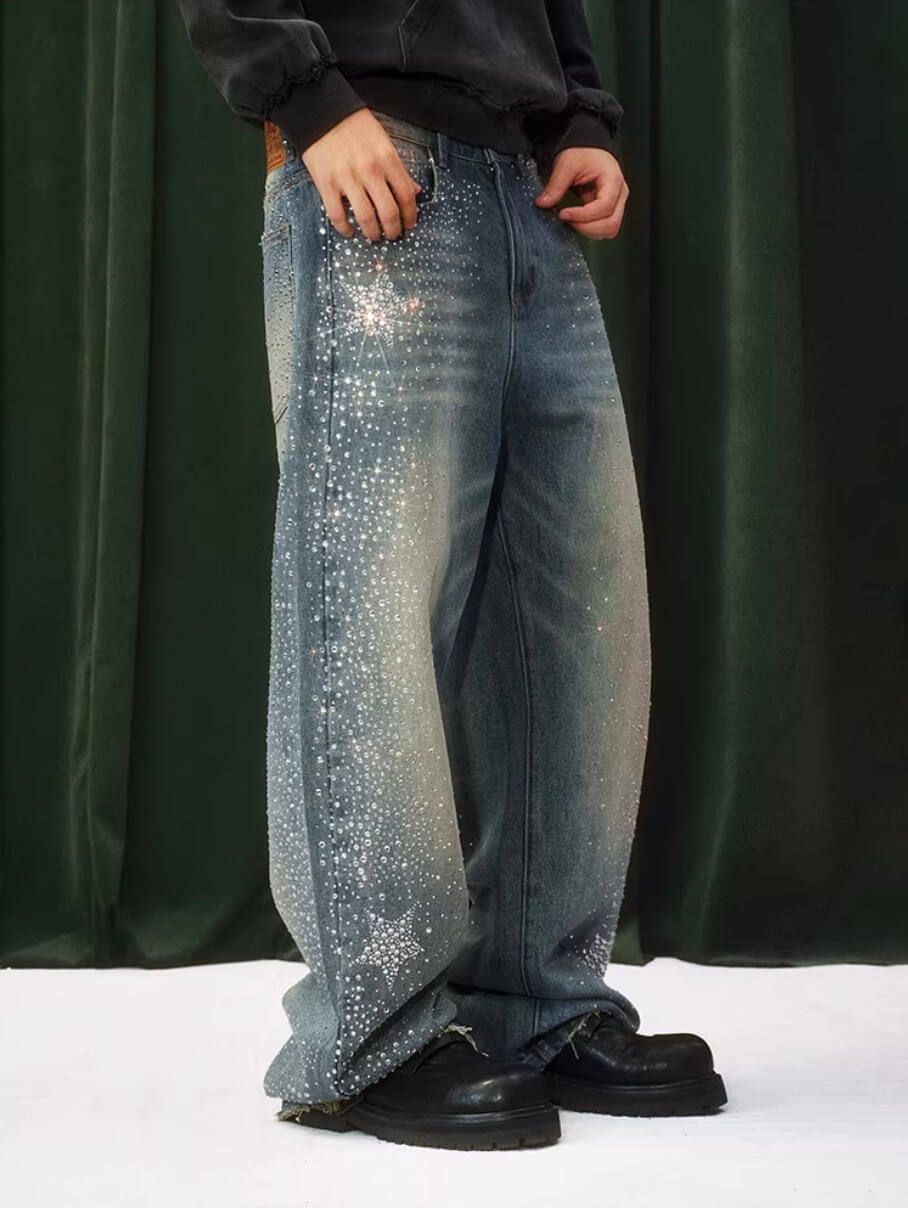 YADcrew Jeweled Rhinestone Star Washed Jeans | Face 3 Face