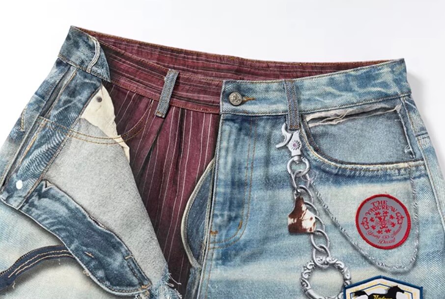 YADcrew 3D Digital Print Patch Embroidered Jeans | Face 3 Face