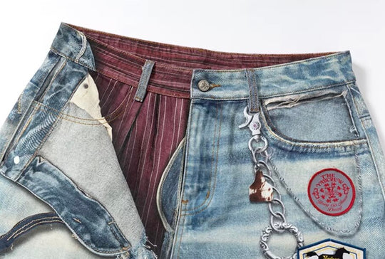 YADcrew 3D Digital Print Patch Embroidered Jeans | Face 3 Face