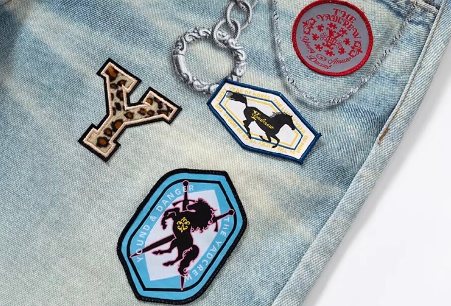 YADcrew 3D Digital Print Patch Embroidered Jeans | Face 3 Face