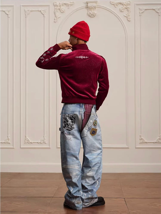 YADcrew 3D Digital Print Patch Embroidered Jeans | Face 3 Face