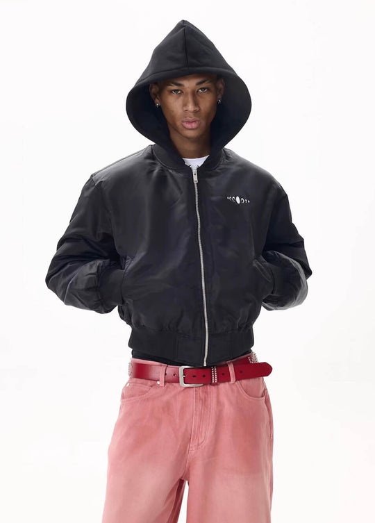 KARMANISTIC Embroidered Hooded Puffer Bomber Jacket | Face 3 Face