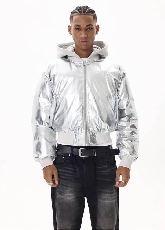 KARMANISTIC Embroidered Hooded Puffer Bomber Jacket | Face 3 Face