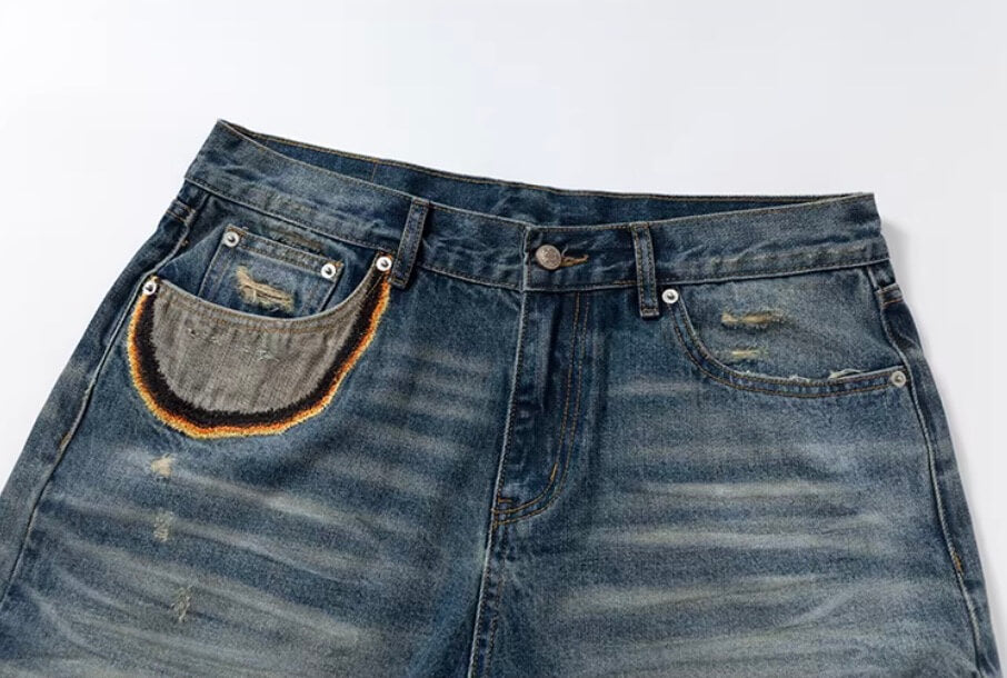 YADcrew Scorched Embroidery Washed Distressed Whisker Jeans | Face 3 Face