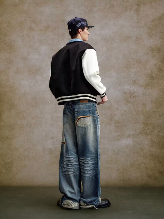 YADcrew Scorched Embroidery Washed Distressed Whisker Jeans | Face 3 Face