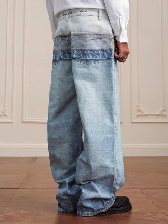 YADcrew 3D Digital Print Double Waist Washed Jeans | Face 3 Face