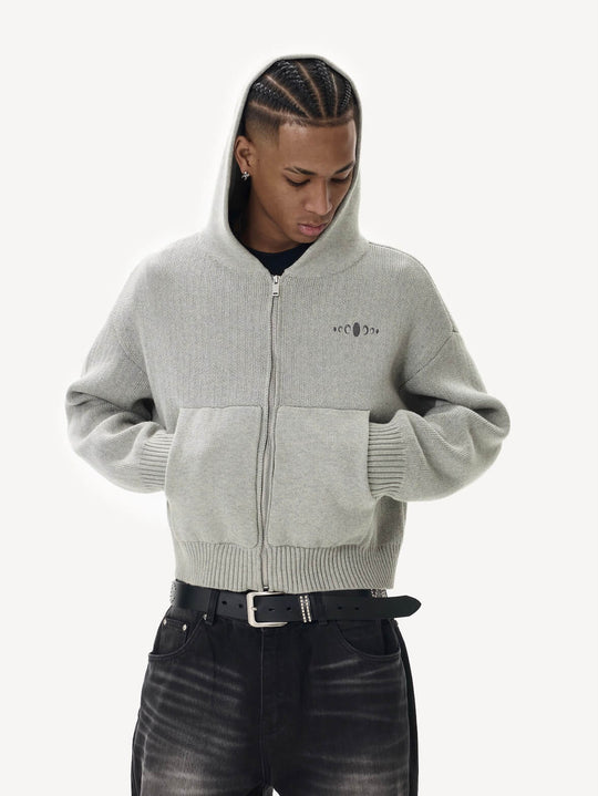 KARMANISTIC Embroidered Zip Up Knit Hoodie | Face 3 Face