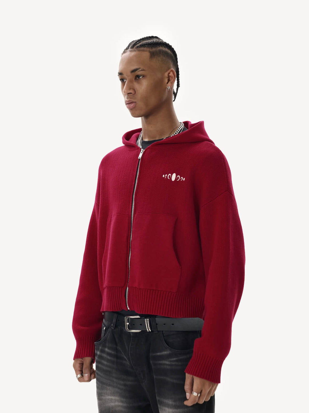 KARMANISTIC Embroidered Zip Up Knit Hoodie | Face 3 Face