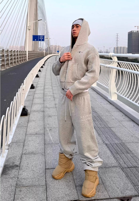 KARMANISTIC Embroidered Zip Up Knit Hoodie | Face 3 Face