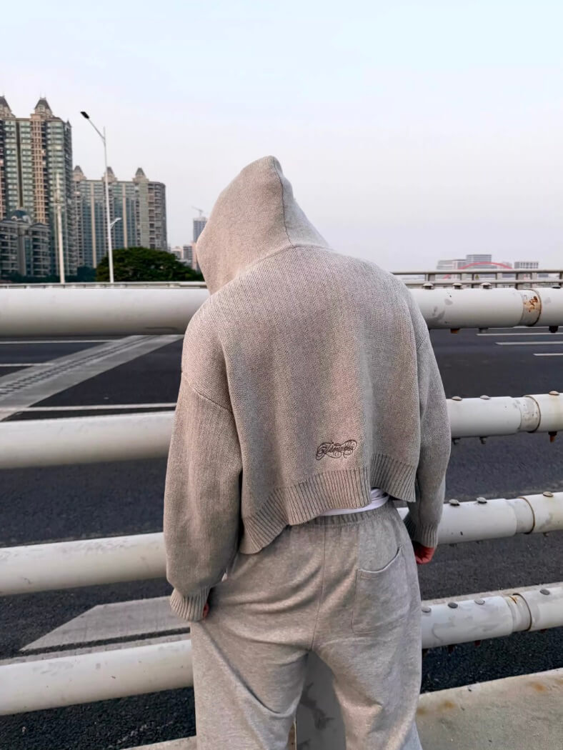 KARMANISTIC Embroidered Zip Up Knit Hoodie | Face 3 Face