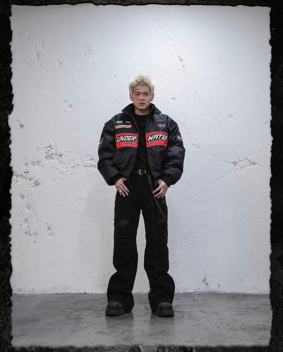 UNDERWATER Hell Badge Embroidered Racing Bomber Jacket | Face 3 Face