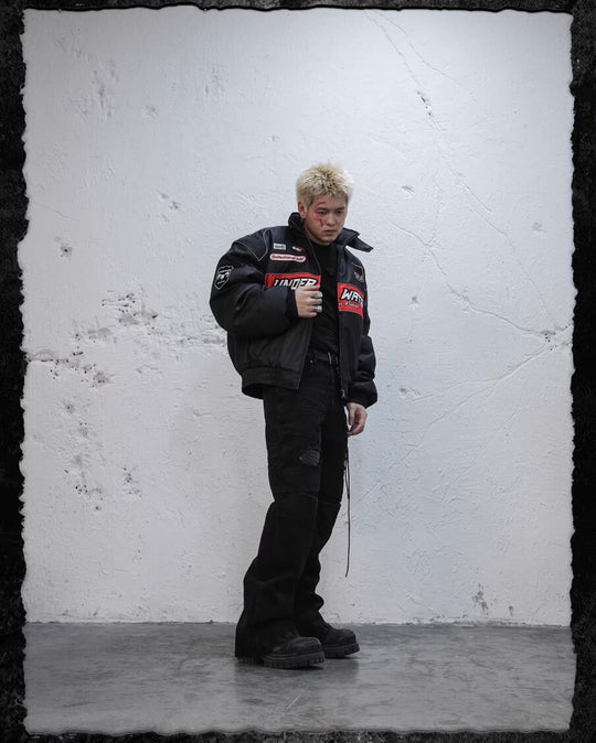 UNDERWATER Hell Badge Embroidered Racing Bomber Jacket | Face 3 Face