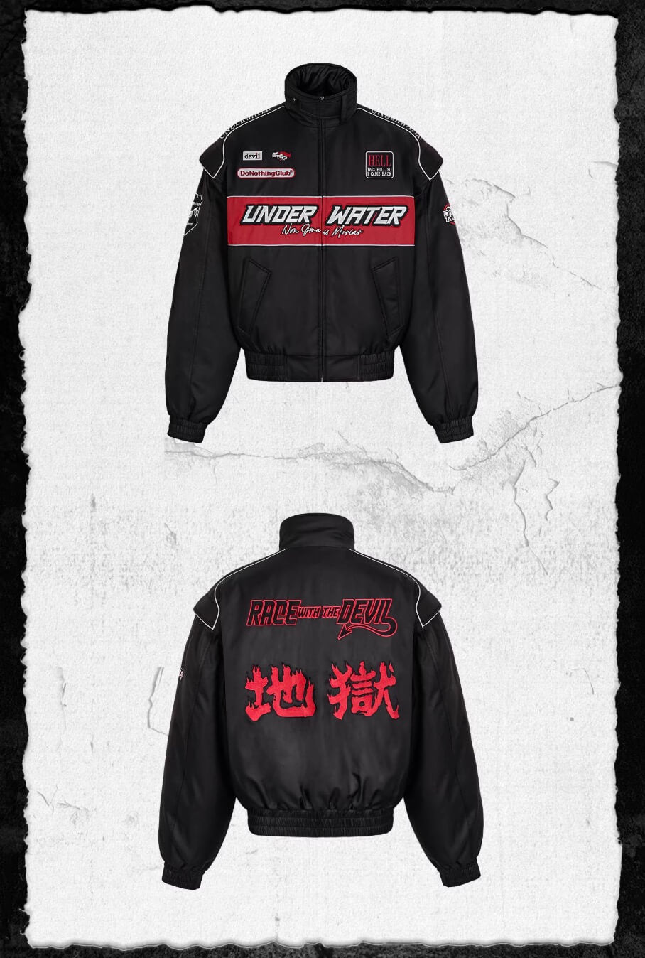 UNDERWATER Hell Badge Embroidered Racing Bomber Jacket | Face 3 Face