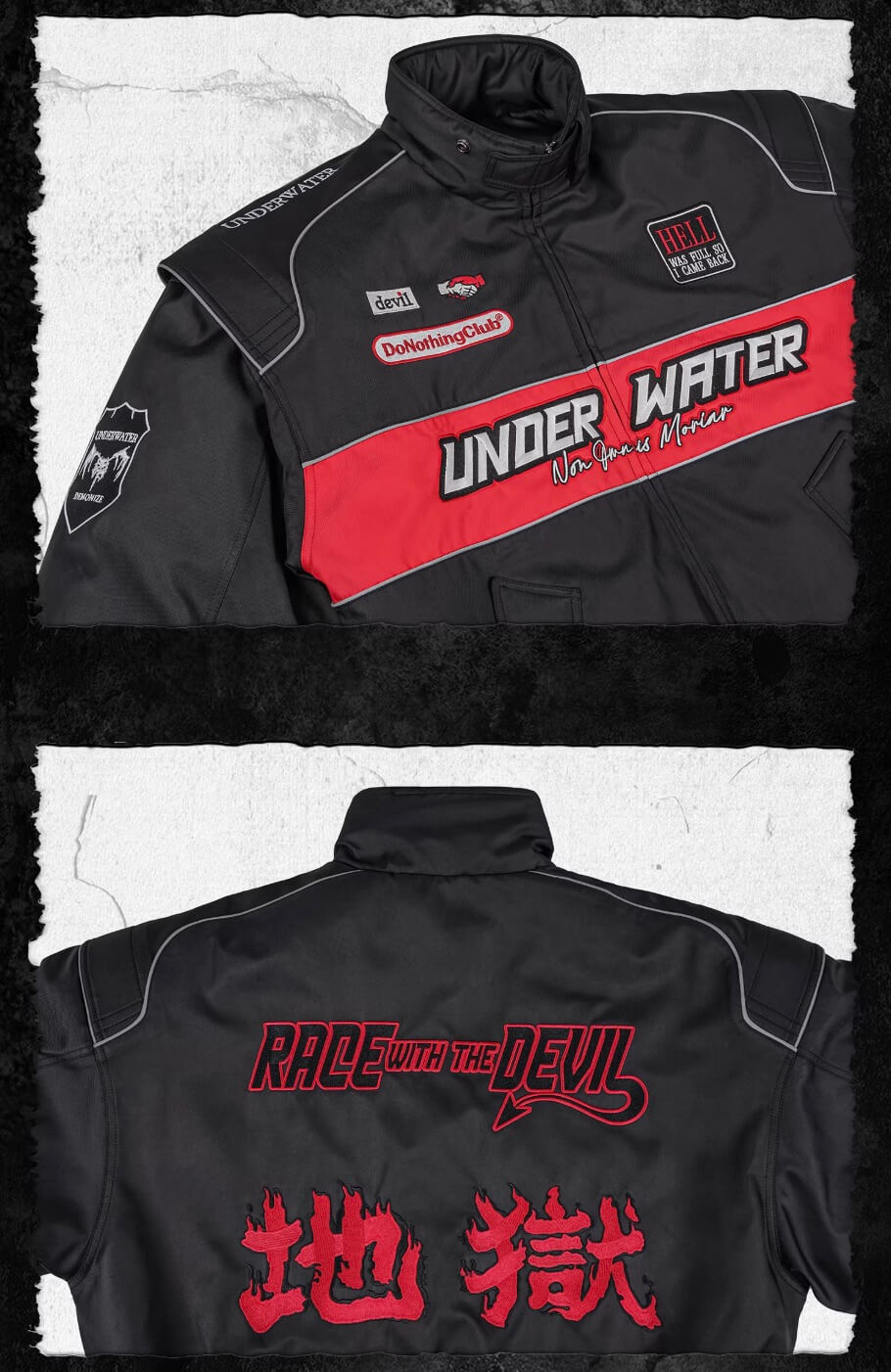 UNDERWATER Hell Badge Embroidered Racing Bomber Jacket | Face 3 Face