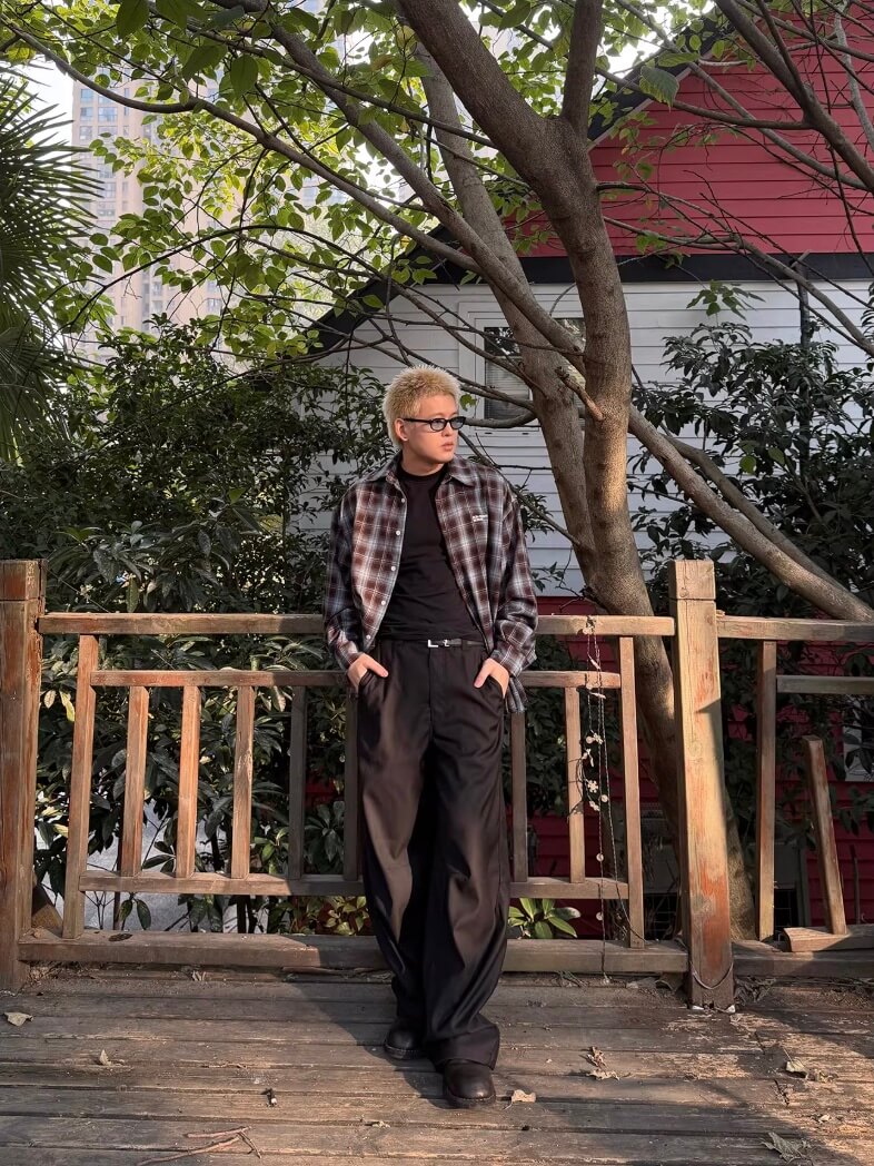 UNDERWATER Blue Brushed Plaid Raw Hem Long Sleeve Flannel Shirt | Face 3 Face