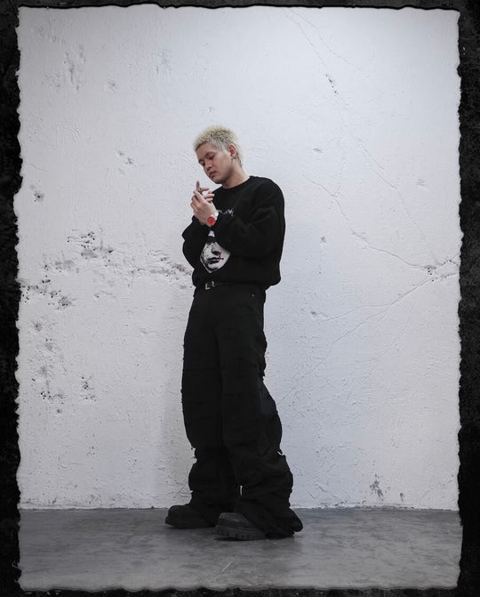 UNDERWATER Demon Digital Print Distressed Knit Sweater | Face 3 Face