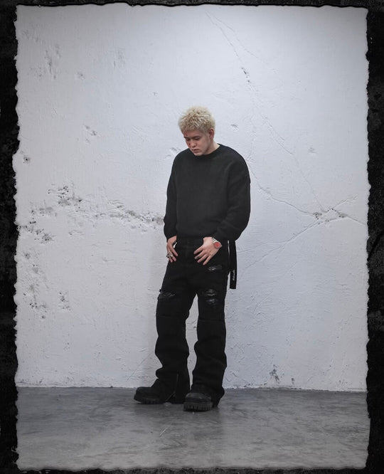 UNDERWATER Ribbon Tape Distressed Knit Sweater | Face 3 Face