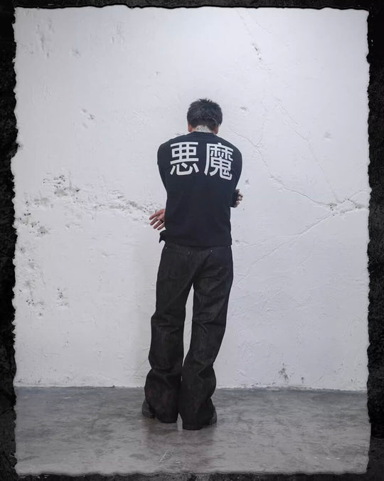 UNDERWATER Black Demon Print Distressed Long Sleeve Tee | Face 3 Face