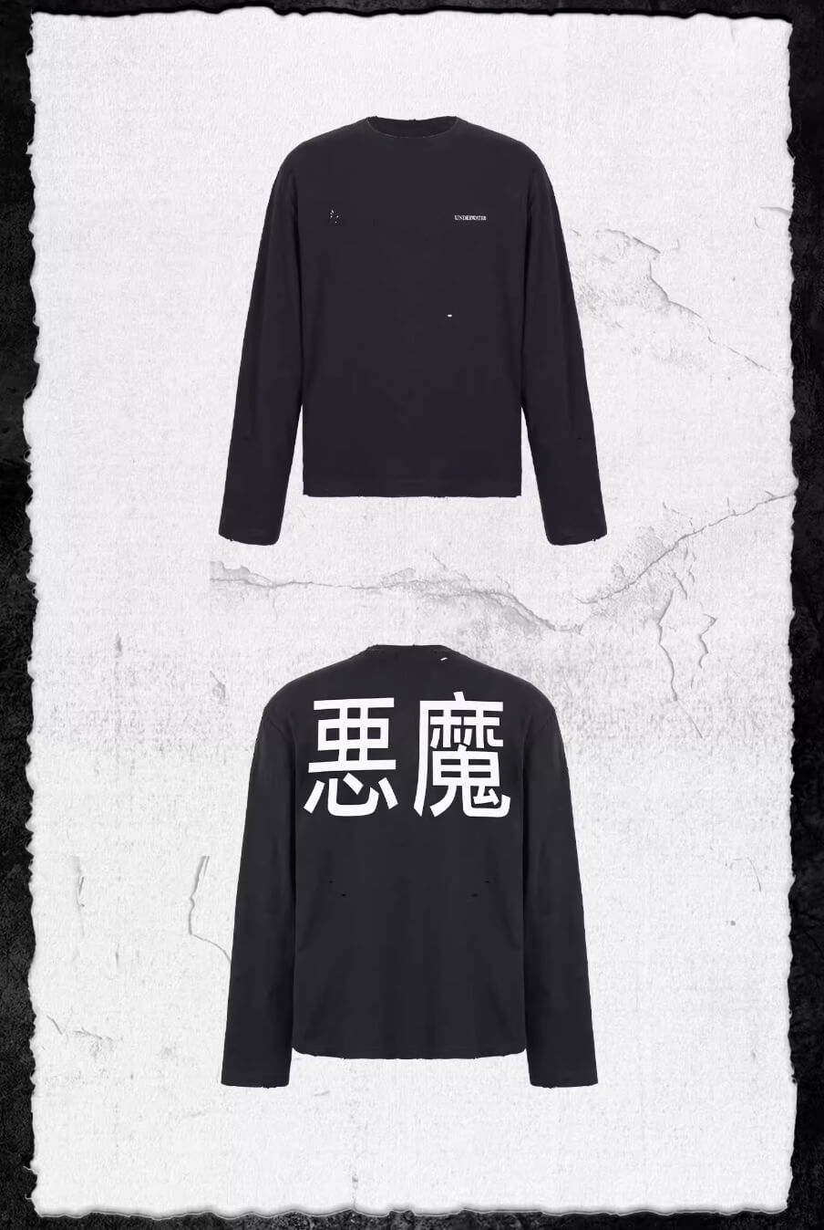UNDERWATER Black Demon Print Distressed Long Sleeve Tee | Face 3 Face