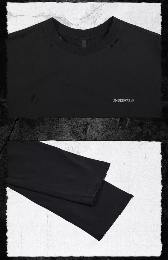 UNDERWATER Black Demon Print Distressed Long Sleeve Tee | Face 3 Face