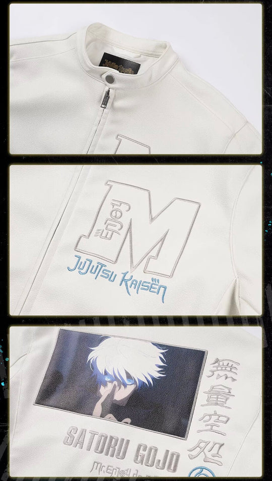 MEDM × Jujutsu Kaisen Satoru Gojo Print Patch PU Leather Jacket | Face 3 Face