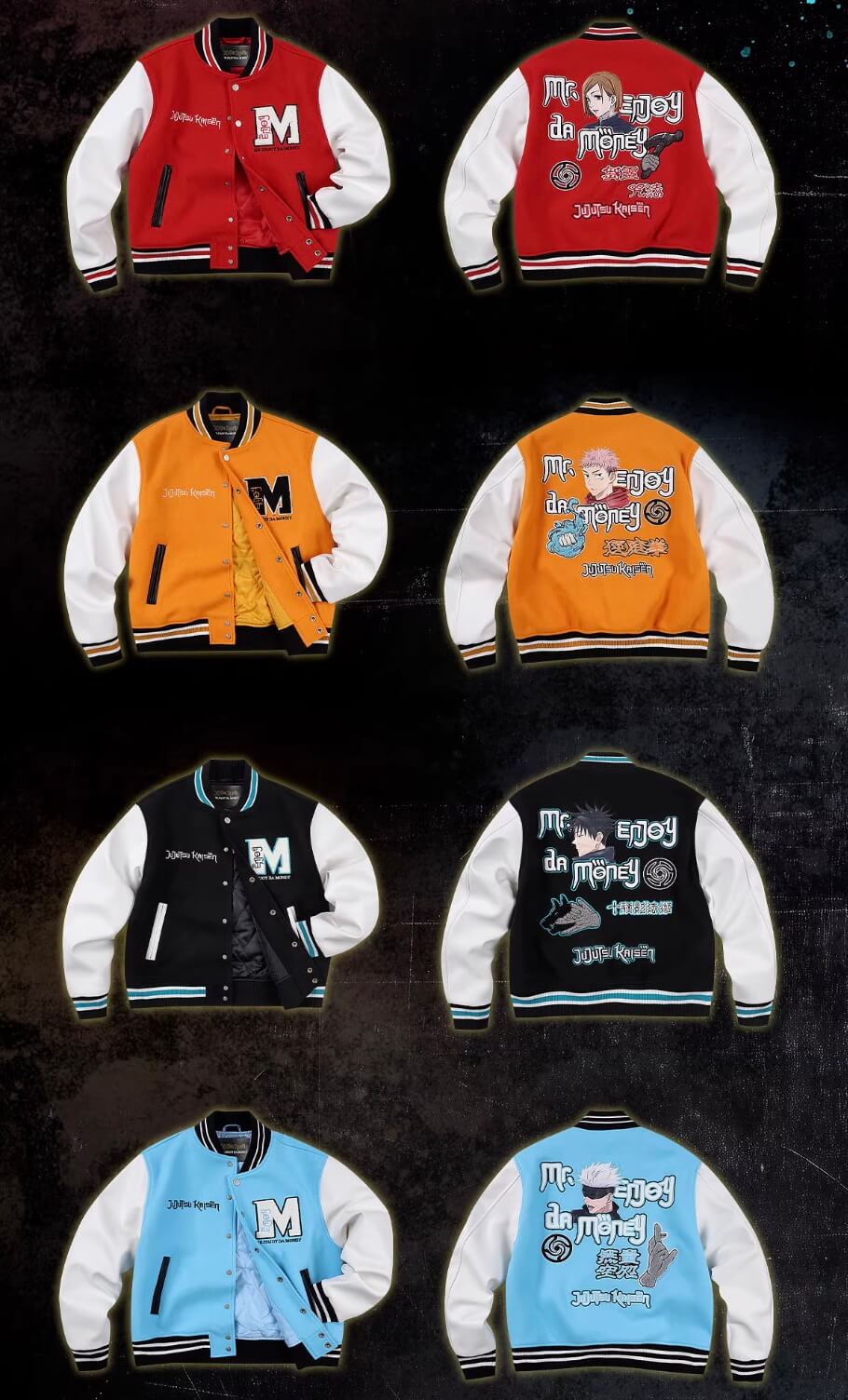 MEDM × Jujutsu Kaisen Character Patch Varsity Jacket | Face 3 Face