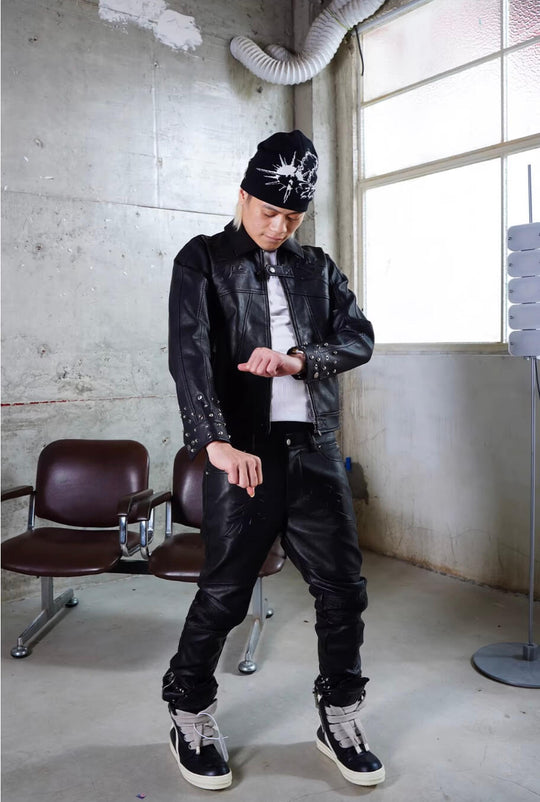 TGFCLUB Embossed Studded Slim Fit PU Leather Biker Jacket | Face 3 Face