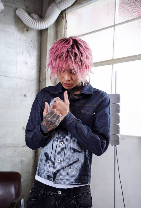 TGFCLUB Portrait Graphic Studded Slim Fit Denim Jacket | Face 3 Face