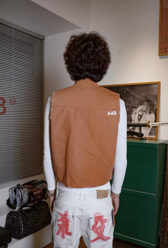 TGFCLUB Distressed Embossed Quilted Zip Up Vest | Face 3 Face