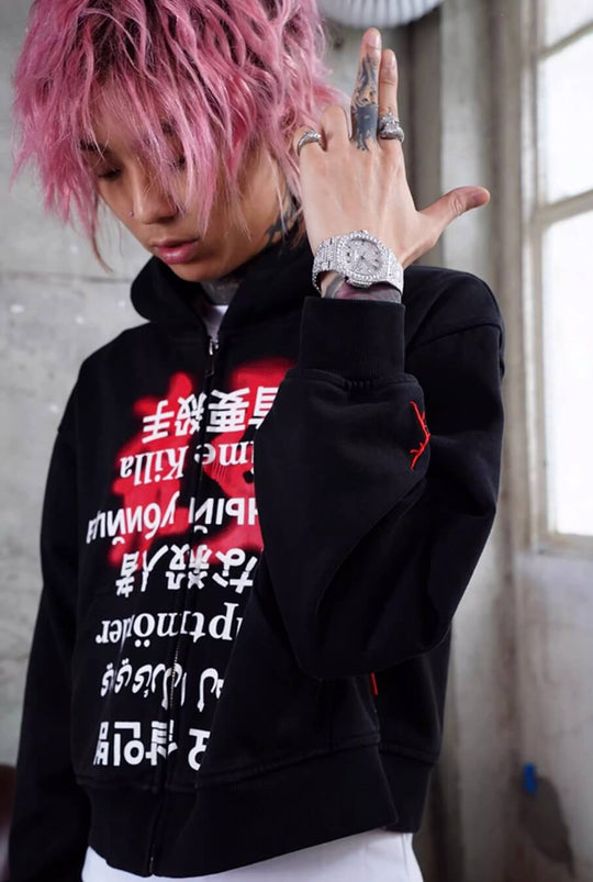 TGFCLUB Prime Killer Graphic Cropped Zip Up Hoodie | Face 3 Face