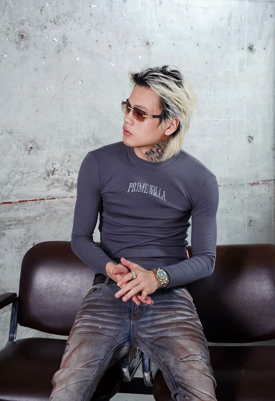 TGFCLUB PRIME KILLA Rhinestone Stretch Slim Fit Long Sleeve Tee | Face 3 Face